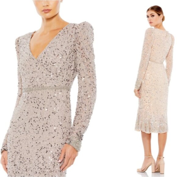 Mac Duggal 10740 Sequin Gown with Embellished Hemlin and Belt - Picture 6 of 16